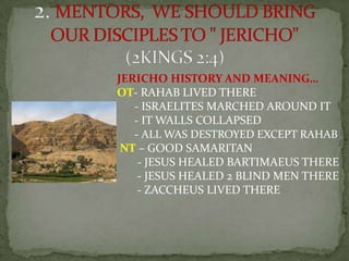 JERICHO HISTORY AND MEANING…
OT- RAHAB LIVED THERE
- ISRAELITES MARCHED AROUND IT
- IT WALLS COLLAPSED
- ALL WAS DESTROYED...