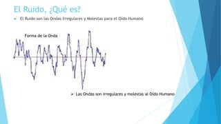 El Ruido, ¿Qué es?
 El Ruido son las Ondas Irregulares y Molestas para el Oído Humano
Forma de la Onda
 Las Ondas son irregulares y molestas al Oído Humano
 