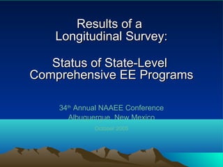 Results of aResults of a
Longitudinal Survey:Longitudinal Survey:
Status of State-LevelStatus of State-Level
Comprehensive EE ProgramsComprehensive EE Programs
34th
Annual NAAEE Conference
Albuquerque, New Mexico
October 2005
 