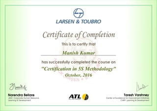 Certification in 5S Methodology_20023386 | PDF