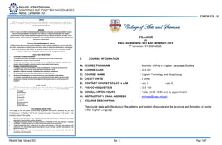 English Phonology and Morphology Syllabus | PDF