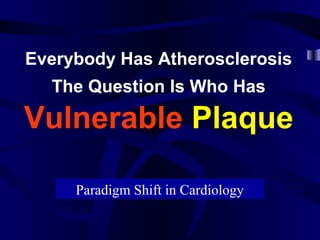 Everybody Has Atherosclerosis
The Question Is Who Has
Vulnerable Plaque
Paradigm Shift in Cardiology
 