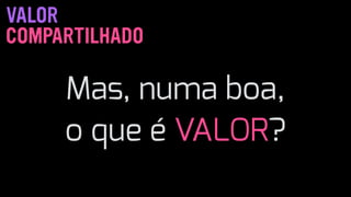 COMPARTILHADO
VALOR
Mas, numa boa,
o que é VALOR?
 