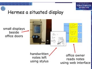 small displays beside office doors handwritten notes left using stylus office owner reads notes using web interface Hermes a situated display small displays beside office doors handwritten notes left using stylus office owner reads notes using web interface 