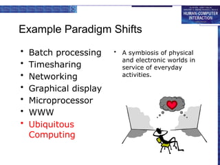 Example Paradigm Shifts
• A symbiosis of physical
and electronic worlds in
service of everyday
activities.
• Batch processing
• Timesharing
• Networking
• Graphical display
• Microprocessor
• WWW
• Ubiquitous
Computing
 
