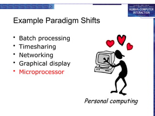 Example Paradigm Shifts
• Batch processing
• Timesharing
• Networking
• Graphical display
• Microprocessor
Personal computing
 
