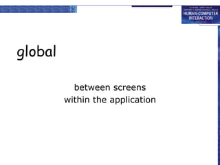 global
between screens
within the application
 