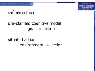 information pre-planned cognitive model goal     action situated action environment     action 