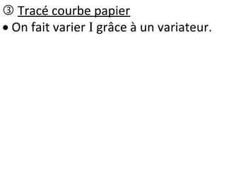  Tracé courbe papier
 On fait varier I grâce à un variateur.
 