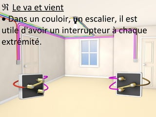  Le va et vient
 Dans un couloir, un escalier, il est
utile d'avoir un interrupteur à chaque
extrémité.
 