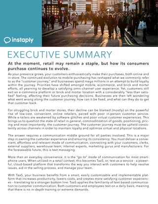 䄀琀 琀栀攀 洀漀洀攀渀琀Ⰰ 爀攀琀愀椀氀 洀愀礀 爀攀洀愀椀渀 愀 猀琀愀瀀氀攀Ⰰ 戀甀琀 栀漀眀 椀琀猀 挀漀渀猀甀洀攀爀猀 
瀀甀爀挀栀愀猀攀 挀漀渀琀椀渀甀攀猀 琀漀 攀瘀漀氀瘀攀⸀ 
䄀猀䄀猀 礀漀甀爀 瀀爀攀猀攀渀挀攀 最爀漀眀猀Ⰰ 礀漀甀爀 挀甀猀琀漀洀攀爀猀 攀渀琀栀甀猀椀愀猀琀椀挀愀氀氀礀 洀愀欀攀 琀栀攀椀爀 瀀甀爀挀栀愀猀攀猀Ⰰ 戀漀琀栀 漀渀氀椀渀攀 愀渀搀 
椀渀ⴀ猀琀漀爀攀⸀ 吀栀攀 挀漀渀琀椀渀甀攀搀 攀瘀漀氀甀琀椀漀渀 琀漀 洀漀戀椀氀攀ⴀ瀀甀爀挀栀愀猀椀渀最 栀愀猀 爀攀猀栀愀瀀攀搀 眀栀愀琀 眀攀 挀漀洀洀漀渀氀礀 爀攀昀攀爀 
琀漀 愀猀 琀栀攀 ᰠ挀甀猀琀漀洀攀爀 樀漀甀爀渀攀礀Ⰰᴠ 愀渀搀 戀甀猀椀渀攀猀猀攀猀 猀瀀攀渀搀 洀攀最愀 洀椀氀氀椀漀渀猀 椀渀 愀渀 愀琀琀攀洀瀀琀 琀漀 戀甀椀氀搀 氀漀礀愀氀琀礀 
眀椀琀栀椀渀 琀栀攀 樀漀甀爀渀攀礀⸀ 倀爀椀漀爀椀琀椀攀猀 栀愀瘀攀 猀栀椀昀琀攀搀 愀洀漀渀最猀琀 洀漀戀椀氀攀Ⰰ 攀挀漀洀洀攀爀挀攀Ⰰ 愀渀搀 戀爀椀挀欀 愀渀搀 洀漀爀琀愀爀 
攀昀昀漀爀琀猀Ⰰ 愀氀氀 礀攀愀爀渀椀渀最 琀漀 搀攀瘀攀氀漀瀀 愀 猀愀琀椀猀昀礀椀渀最 漀洀渀椀ⴀ挀栀愀渀渀攀氀 甀猀攀爀 攀砀瀀攀爀椀攀渀挀攀⸀ 夀攀琀Ⰰ 挀甀猀琀漀洀攀爀猀 猀琀椀氀氀 
攀砀椀琀 愀渀 攀ⴀ挀漀洀洀攀爀挀攀 瀀氀愀琀昀漀爀洀 漀爀 戀爀椀挀欀 愀渀搀 洀漀爀琀愀爀 氀漀挀愀琀椀漀渀 眀椀琀栀 愀 挀漀渀猀椀搀攀爀愀戀氀礀 ᰠ氀攀猀猀 琀栀愀渀 猀愀琀椀猀ⴀ
ǻ攀搀ᴠ 昀攀攀氀椀渀最Ⰰ 愀昀昀攀挀琀椀渀最 琀栀攀椀爀 昀甀琀甀爀攀 瀀甀爀挀栀愀猀椀渀最 搀攀挀椀猀椀漀渀猀⸀ 䈀甀猀椀渀攀猀猀攀猀 愀爀攀 琀栀攀渀 氀攀昀琀 眀漀渀搀攀爀椀渀最 
眀栀眀栀愀琀 眀攀渀琀 眀爀漀渀最 愀氀漀渀最 琀栀攀 挀甀猀琀漀洀攀爀 樀漀甀爀渀攀礀Ⰰ 栀漀眀 挀愀渀 椀琀 戀攀 ǻ砀攀搀Ⰰ 愀渀搀 眀栀愀琀 挀愀渀 琀栀攀礀 搀漀 琀漀 最攀琀 
琀栀愀琀 挀甀猀琀漀洀攀爀 戀愀挀欀⸀ 
䘀漀爀 猀琀爀甀最最氀椀渀最 戀爀椀挀欀 愀渀搀 洀漀爀琀愀爀 猀琀漀爀攀猀Ⰰ 琀栀攀椀爀 搀攀挀氀椀渀攀 挀愀渀 戀攀 戀氀愀洀攀搀 ⠀洀漀猀琀氀礀⤀ 漀渀 琀栀攀 瀀漀眀攀爀昀甀氀 
爀椀猀攀 漀昀 氀漀眀ⴀ挀漀猀琀Ⰰ 挀漀渀瘀攀渀椀攀渀琀Ⰰ 漀渀氀椀渀攀 爀攀琀愀椀氀攀爀猀Ⰰ 瀀愀椀爀攀搀 眀椀琀栀 瀀漀漀爀 椀渀ⴀ瀀攀爀猀漀渀 挀甀猀琀漀洀攀爀 猀攀爀瘀椀挀攀⸀ 
圀栀椀氀攀 攀ⴀ琀愀椀氀攀爀猀 愀爀攀 眀攀愀欀攀渀攀搀 戀礀 猀漀昀琀眀愀爀攀 最氀椀琀挀栀攀猀 愀渀搀 瀀漀漀爀 瘀椀爀琀甀愀氀 挀甀猀琀漀洀攀爀 攀砀瀀攀爀椀攀渀挀攀猀⸀ 吀栀椀猀 
戀爀椀渀最猀 甀猀 琀漀 焀甀攀猀琀椀漀渀 琀栀攀 猀琀愀琀攀 漀昀 爀攀琀愀椀氀 椀渀 最攀渀攀爀愀氀Ⰰ 挀漀洀洀漀搀椀琀椀稀愀琀椀漀渀 漀昀 最漀漀搀猀Ⰰ 瀀漀猀椀琀椀漀渀椀渀最Ⰰ 瀀爀椀挀ⴀ
椀渀最 愀渀搀 洀漀猀琀 椀洀瀀漀爀琀愀渀琀氀礀Ⰰ 琀栀攀 挀甀猀琀漀洀攀爀 樀漀甀爀渀攀礀⸀ 吀栀攀 挀甀猀琀漀洀攀爀 樀漀甀爀渀攀礀 洀甀猀琀 戀攀 甀瀀栀攀氀搀 挀漀渀猀椀猀ⴀ
琀攀渀琀氀礀 愀挀爀漀猀猀 挀栀愀渀渀攀氀猀 椀渀 漀爀搀攀爀 琀漀 洀愀椀渀琀愀椀渀 氀漀礀愀氀琀礀 愀渀搀 漀瀀琀椀洀椀稀攀 瘀椀爀琀甀愀氀 愀渀搀 瀀栀礀猀椀挀愀氀 氀漀挀愀琀椀漀渀猀⸀ 
吀栀攀 愀渀猀眀攀爀 爀攀焀甀椀爀攀猀 愀 挀漀洀洀甀渀椀挀愀琀椀漀渀 洀椀搀搀氀攀 最爀漀甀渀搀 昀漀爀 愀氀氀 瀀愀爀琀椀攀猀 椀渀瘀漀氀瘀攀搀⸀ 吀栀椀猀 椀猀 愀 洀愀樀漀爀 
猀琀攀瀀 椀渀 漀眀渀椀渀最 琀栀攀 挀甀猀琀漀洀攀爀 攀砀瀀攀爀椀攀渀挀攀 愀渀搀 攀渀猀甀爀椀渀最 椀琀猀 挀漀渀猀椀猀琀攀渀挀礀⸀ 夀漀甀 洀甀猀琀 搀攀氀椀瘀攀爀 愀 挀漀渀瘀攀ⴀ
渀椀攀渀琀Ⰰ 攀昀昀漀爀琀氀攀猀猀 愀渀搀 爀攀氀攀瘀愀渀琀 洀漀搀攀 漀昀 挀漀洀洀甀渀椀挀愀琀椀漀渀Ⰰ 挀漀渀渀攀挀琀椀渀最 眀椀琀栀 礀漀甀爀 挀甀猀琀漀洀攀爀猀Ⰰ 挀氀攀爀欀猀Ⰰ 
攀砀琀攀爀渀愀氀 猀甀瀀瀀氀椀攀爀猀Ⰰ 眀愀爀攀栀漀甀猀攀 琀攀愀洀Ⰰ 椀渀琀攀爀渀愀氀 攀砀瀀攀爀琀猀Ⰰ 洀愀爀欀攀琀椀渀最 最甀爀甀猀 愀渀搀 洀愀渀甀昀愀挀琀甀爀攀爀猀⸀ 䘀漀爀 
琀栀攀 昀漀爀攀猀攀攀愀戀氀攀 昀甀琀甀爀攀Ⰰ 琀栀椀猀 椀猀 琀攀砀琀 洀攀猀猀愀最椀渀最⸀ 
䴀漀爀攀 琀栀愀渀 愀渀 攀瘀攀爀礀搀愀礀 挀漀渀瘀攀渀椀攀渀挀攀Ⰰ 椀琀 椀猀 琀栀攀 ᰠ最漀 琀漀ᴠ 洀漀搀攀 漀昀 挀漀洀洀甀渀椀挀愀琀椀漀渀 昀漀爀 洀漀猀琀 猀洀愀爀琀ⴀ
瀀栀漀渀攀 甀猀攀爀猀⸀ 圀栀攀渀 甀琀椀氀椀稀攀搀 椀渀 愀 爀攀琀愀椀氀 挀漀渀琀攀砀琀Ⰰ 琀栀椀猀 戀攀挀漀洀攀猀 吀愀愀匀Ⰰ 漀爀Ⰰ 琀攀砀琀 愀猀 愀 猀攀爀瘀椀挀攀 ⴀ 愀 瀀漀眀攀爀ⴀ
昀甀氀Ⰰ 挀氀漀甀搀ⴀ戀愀猀攀搀 瀀氀愀琀昀漀爀洀 琀栀愀琀 琀爀愀渀猀昀漀爀洀猀 琀栀攀 眀愀礀 礀漀甀 椀渀琀攀爀愀挀琀 眀椀琀栀 挀甀猀琀漀洀攀爀猀 琀漀 栀攀氀瀀 爀攀猀漀氀瘀攀 
椀猀猀甀攀猀Ⰰ 愀椀搀 椀渀 琀栀攀 猀攀氀氀椀渀最 瀀爀漀挀攀猀猀Ⰰ 愀渀搀 洀愀渀愀最攀 礀漀甀爀 琀攀愀洀⸀ 
圀椀琀栀 吀愀愀匀Ⰰ 礀漀甀爀 戀甀猀椀渀攀猀猀 戀攀渀攀ǻ琀猀 昀爀漀洀 愀 猀洀愀爀琀Ⰰ 攀愀猀椀氀礀 挀甀猀琀漀洀椀稀愀戀氀攀 愀渀搀 椀洀瀀氀攀洀攀渀琀愀戀氀攀 瀀氀愀琀ⴀ
昀漀爀洀 琀栀愀琀 椀渀挀爀攀愀猀攀猀 瀀爀漀搀甀挀琀椀瘀椀琀礀Ⰰ 氀漀眀攀爀猀 挀漀猀琀猀Ⰰ 愀渀搀 挀爀攀愀琀攀猀 洀漀爀攀 猀愀琀椀猀昀礀椀渀最 挀甀猀琀漀洀攀爀 攀砀瀀攀爀椀攀渀挀ⴀ
攀猀 ጠ 琀爀愀渀猀氀愀琀椀渀最 琀漀 愀 猀琀爀漀渀最攀爀 戀漀琀琀漀洀 氀椀渀攀⸀ 吀愀愀匀 愀瀀瀀氀椀攀猀 琀栀攀 昀愀洀椀氀椀愀爀椀琀礀 漀昀 琀攀砀琀ⴀ戀愀猀攀搀 挀漀洀洀甀渀椀挀愀ⴀ
琀椀漀渀 琀漀 挀甀猀琀漀洀攀爀 挀漀洀洀甀渀椀挀愀琀椀漀渀⸀ 䈀漀琀栀 挀甀猀琀漀洀攀爀猀 愀渀搀 攀洀瀀氀漀礀攀攀猀 琀攀砀琀 漀渀 愀 搀愀椀氀礀 戀愀猀椀猀Ⰰ 洀攀愀渀椀渀最 
琀栀愀琀 琀栀攀爀攀 椀猀 渀漀 椀渀ⴀ搀攀瀀琀栀 琀爀愀椀渀椀渀最 漀爀 攀砀琀爀攀洀攀 搀攀洀愀渀搀猀⸀
䔀堀䔀䌀唀吀䤀嘀䔀 匀唀䴀䴀䄀刀夀
 