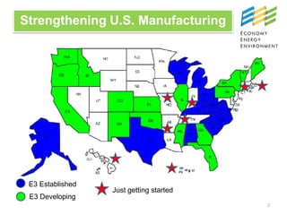 Strengthening U.S. Manufacturing




 E3 Established
                  Just getting started
 E3 Developing
                                         2
 
