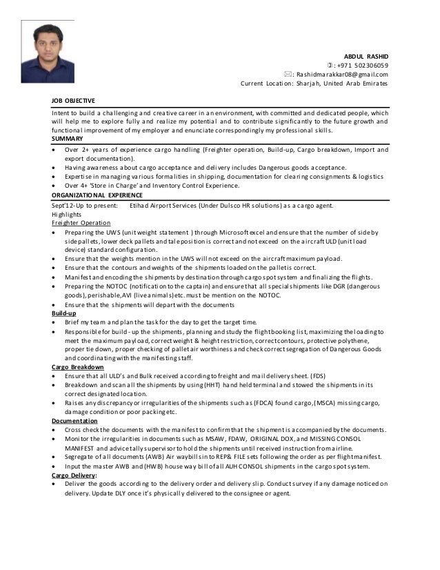 Cargo agent resume