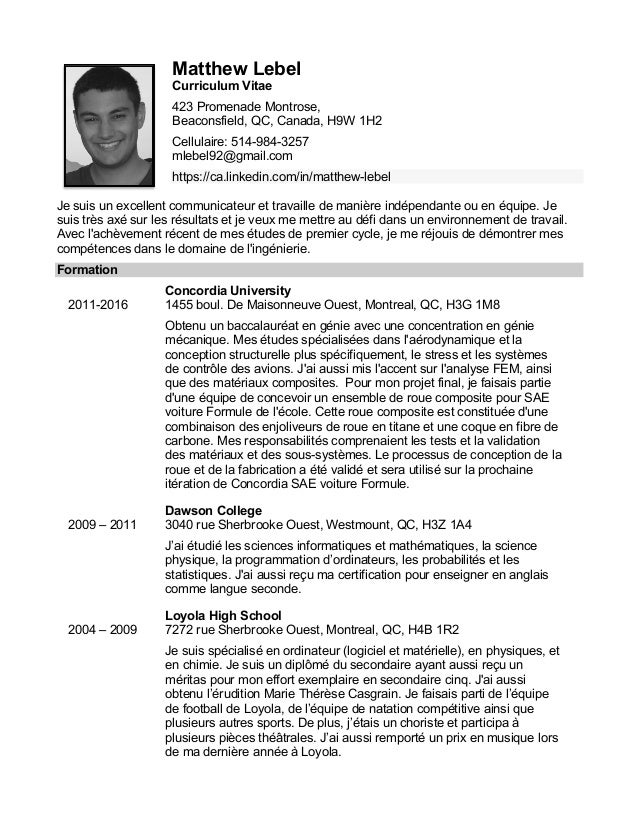 Matthew Lebel Cv Francais