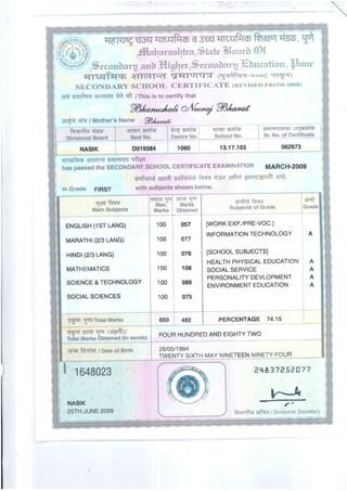 Passing certificate 10th