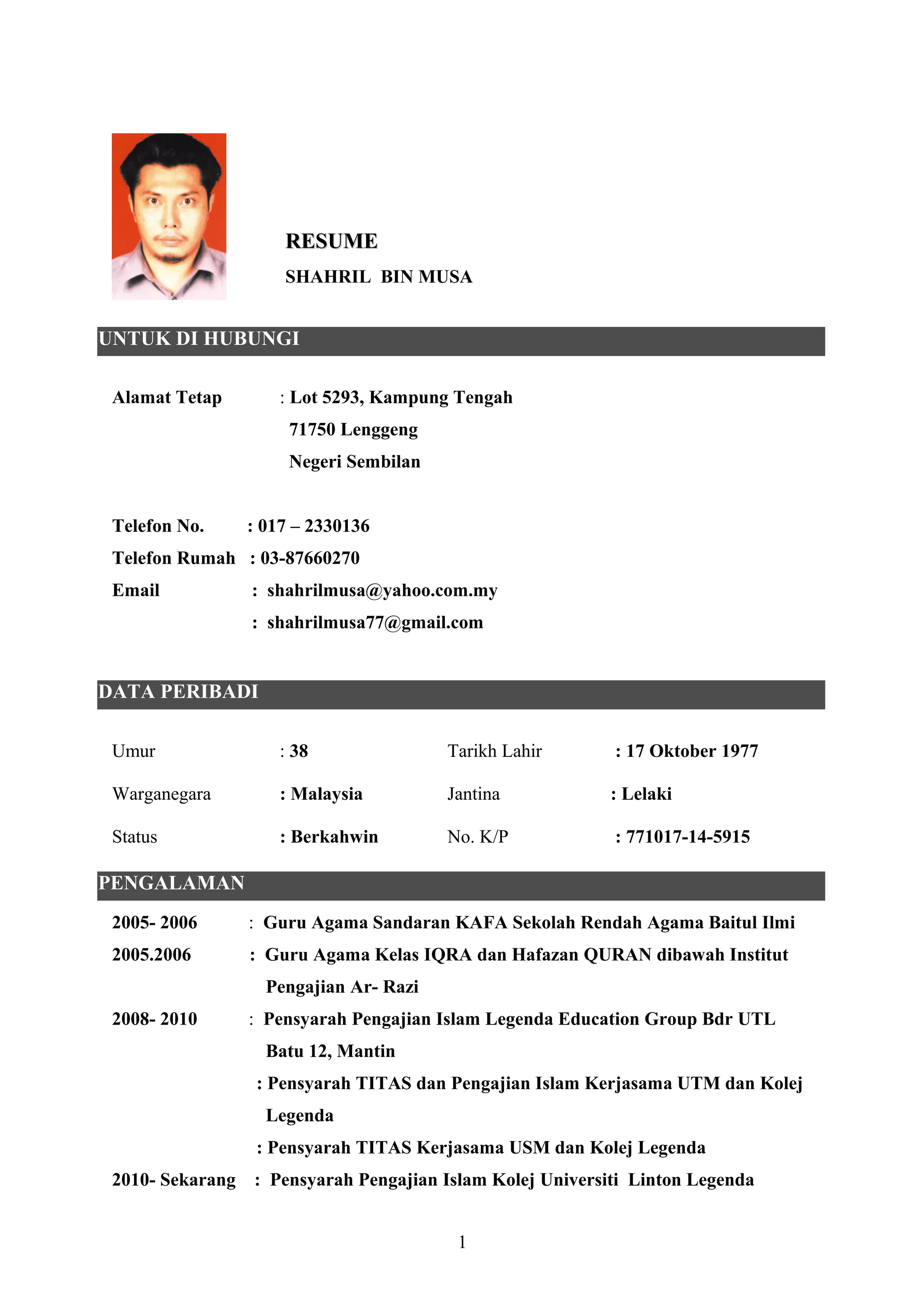 Musa Cv RESUME TERBARU Shahril Musa sept 15 untuk mutawif haji | DOC