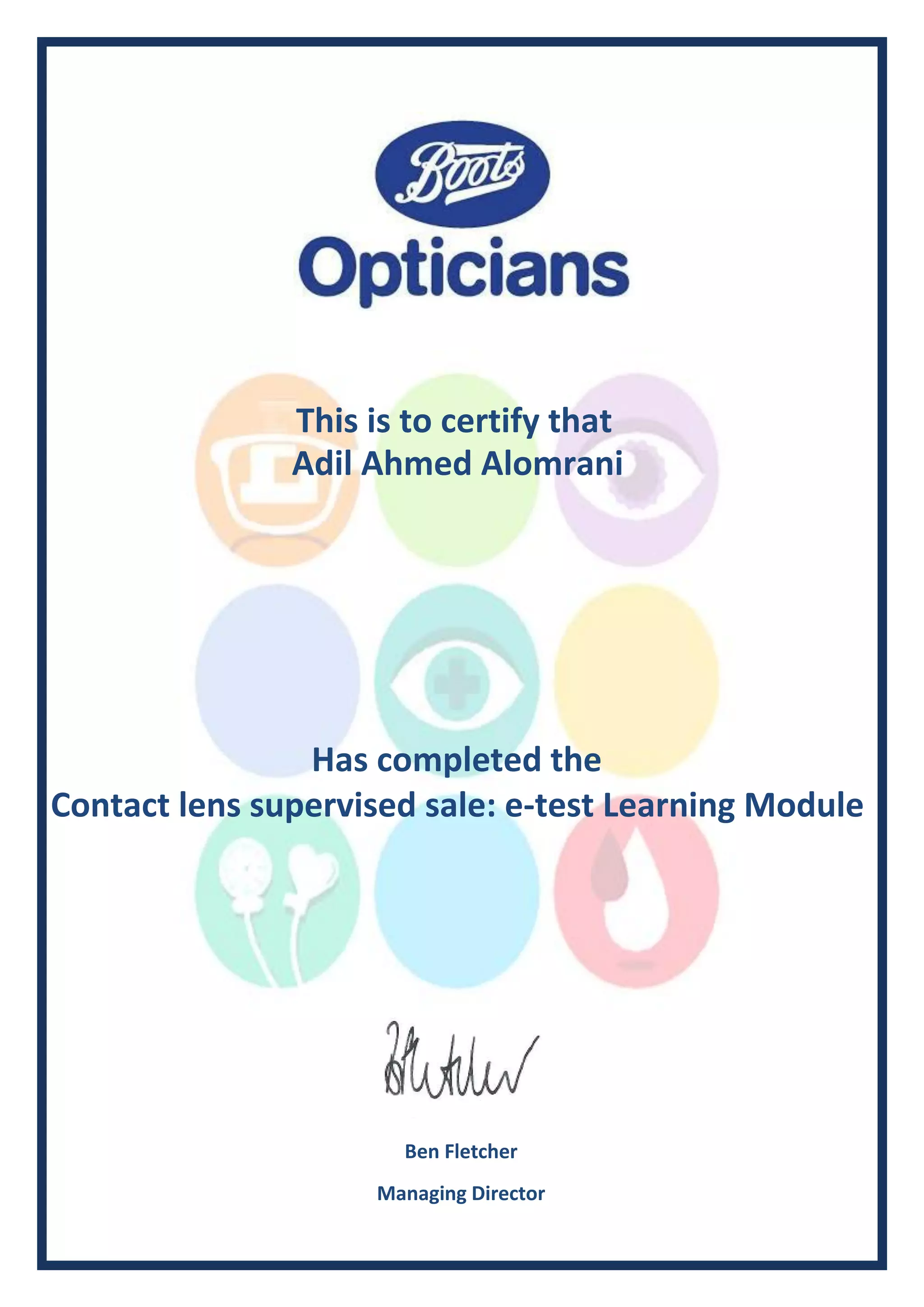 Boots Contact lens supervised sale etest Learning Module Certificate