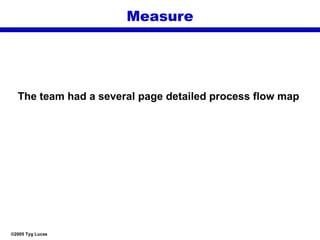 ©2005 Tyg Lucas
Measure
The team had a several page detailed process flow map
 