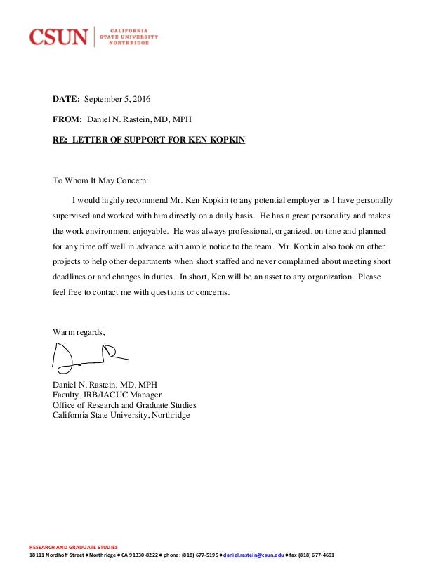 reference letter daniel rastein csun letter of recommendation