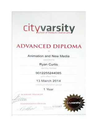 Ryan Curtis Advanced Diploma and reference letter