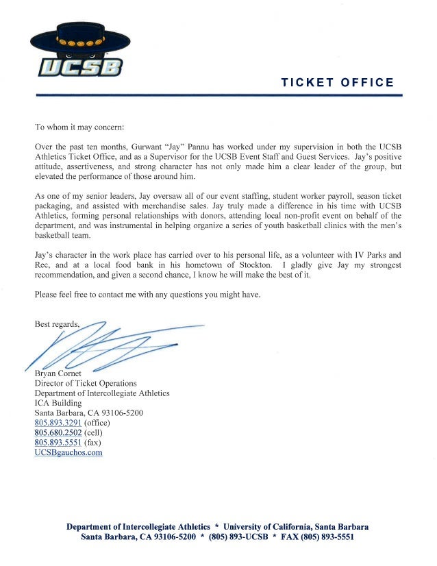 reference letter bryan cornet director of ticket uc irvine letter of recommendation