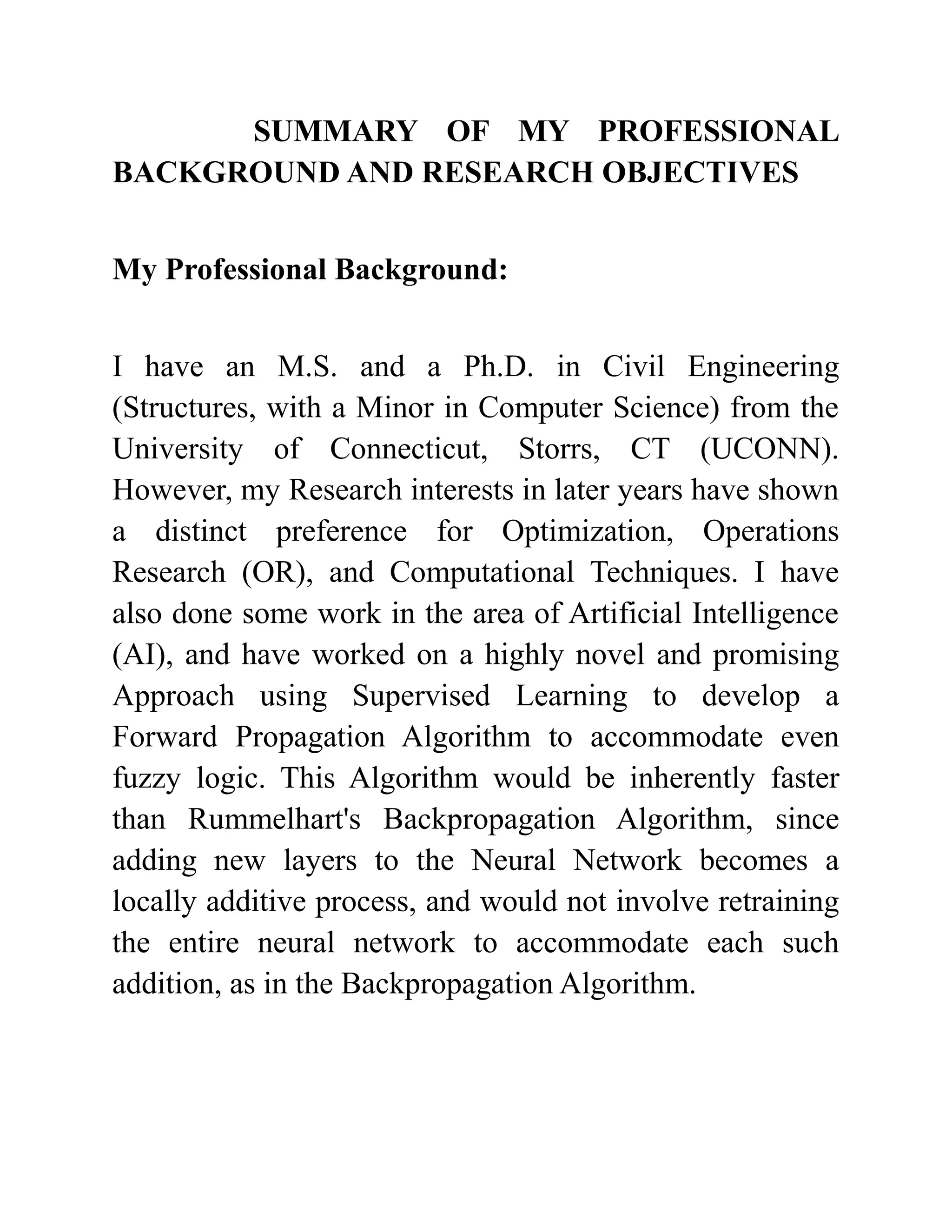 Summary of Professional Background and Research Objectives | RTF