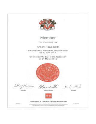 ACCA Member Certificate