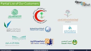 ALTERNATIVES TECHNOLOGY COALTERNATIVES TECHNOLOGY CO
Partial List of Our Customers
16-Sep-16Corporate Presentation 17
 