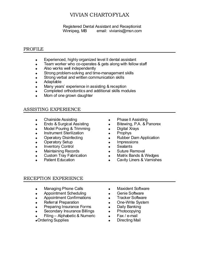 dental assisting receptionist resume 2015 for linkedin receptionist resumes skills