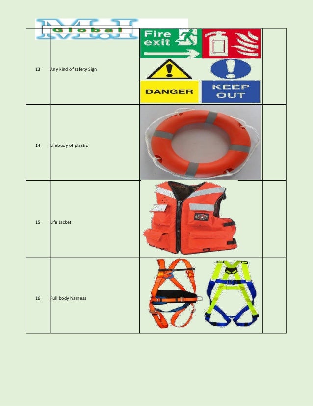 Safety items list