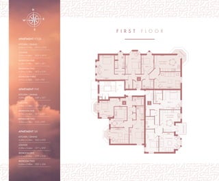 F I R S T F l o o R
B E D 1
B E D 2
B E D 2
B E D 2
B E D 3
K I T C H E N /
D I N I N G
K I T C H E N /
D I N I N G
K I T C H E N /
D I N I N G
4
6
L O U N G E
L I F T
D R E S S I N G
TERRACE
TERRACE
BALCONY
T
E
R
R
A
C
E
L O U N G E
L O U N G E
4
6 5
B E D 1
B E D 1
APARTMENT FOUR
KITCHEN / DINING
6.06m x 3.73m 19'11" x 12'3"
LOUNGE
7.67m x 6.06m 25'2" x 19'11"
BEDROOM ONE
5.62m x 3.98m 18'5" x 13'1"
BEDROOM TWO
4.31m x 3.58m 14'2" x 11'9"
BEDROOM THREE
4.31m x 2.88m 14'2" x 9'5"
APARTMENT FIVE
KITCHEN / DINING
5.09m x 4.75m 16'8" x 15'7"
LOUNGE
4.86m x 4.48m 15'11" x 14'8"
BEDROOM ONE
4.75m x 4.45m 15'7" x 14'7"
BEDROOM TWO
5.22m x 2.98m 17'2" x 9'9"
APARTMENT SIX
KITCHEN / DINING
4.69m x 4.35m 15'5" x 14'3"
LOUNGE
4.22m x 3.66m 13'1" x 12'0"
BEDROOM ONE
5.41m x 3.42m 17'9" x 11'3"
BEDROOM TWO
4.62m x 3.80m 15'2" x 12'6"
N
S
W
E
N
S
W
E
N
S
W
E
 