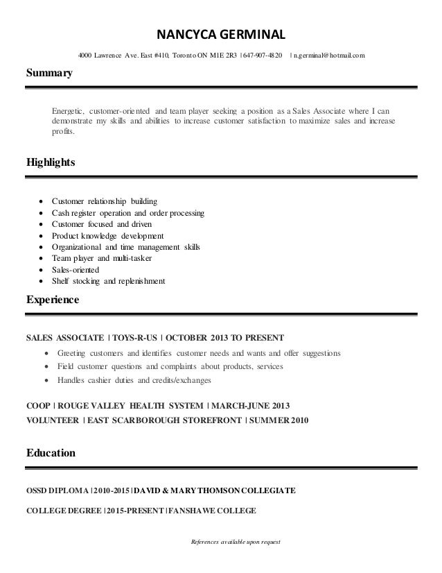 nancyca germinal sales associate resume