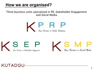 How we are organised?
4
Three business units specialized in PR, Stakeholder Engagement
and Social Media
 