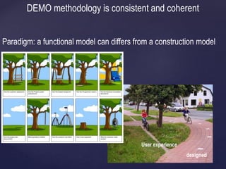 DEMO methodology is consistent and coherent
Paradigm: a functional model can differs from a construction model
designed
User experience
 
