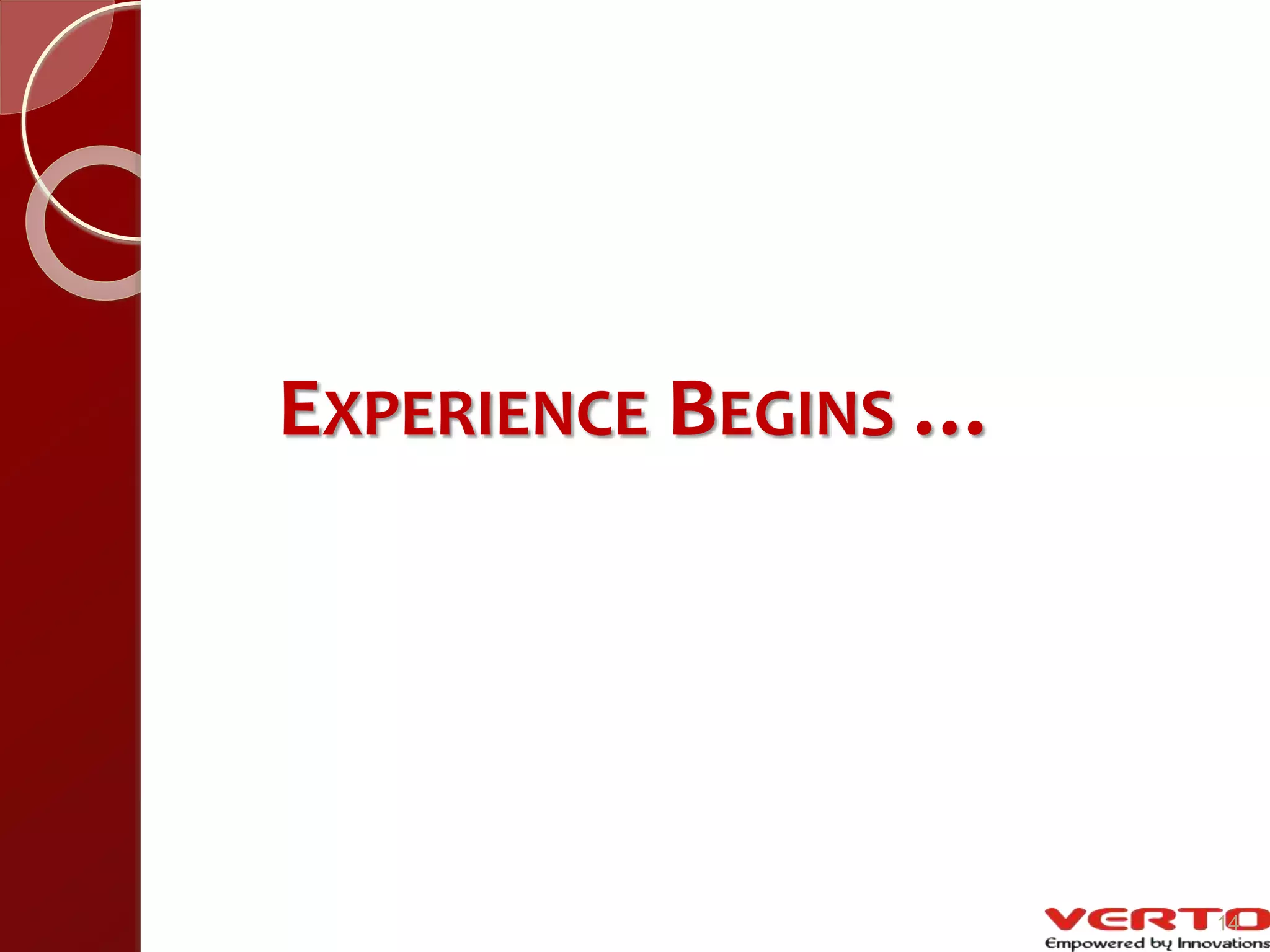 EXPERIENCE BEGINS …
14
 