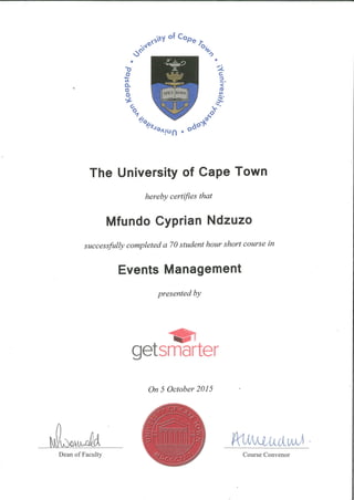 Events Management Certificate