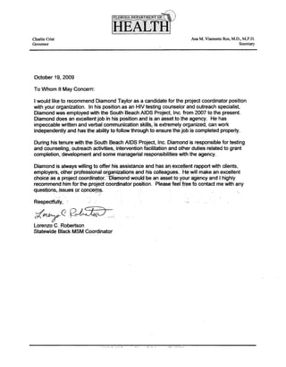 Department of Health Letter of Recommendation