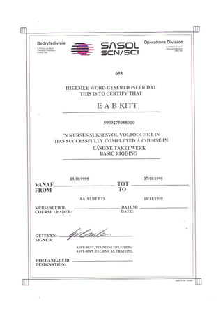 SASOL SCN:SCI - Basic Rigging Certificate