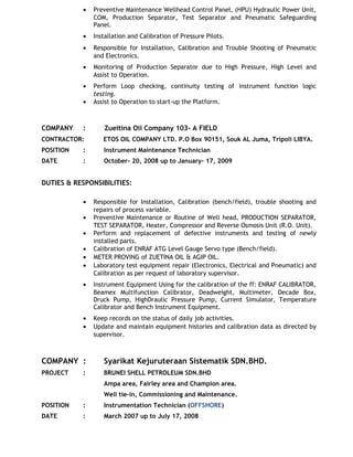 Instrument Technician for Maintenance new | DOC | Radio Control ...