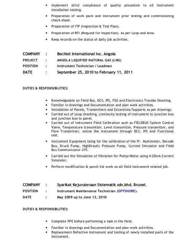 instrument technician resume exles instrument technician for maintenance new instrument technician resume exles instrument technician for maintenance new
