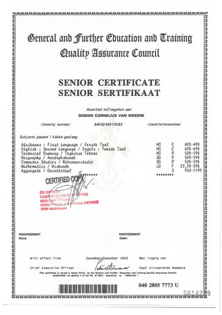 Certified SNR Certificate