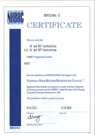 NHBRC Certificate