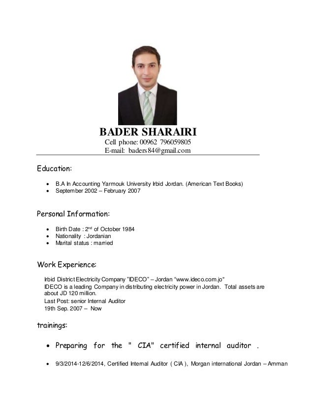 Bader Sharairi Senior Internal Auditor Resume