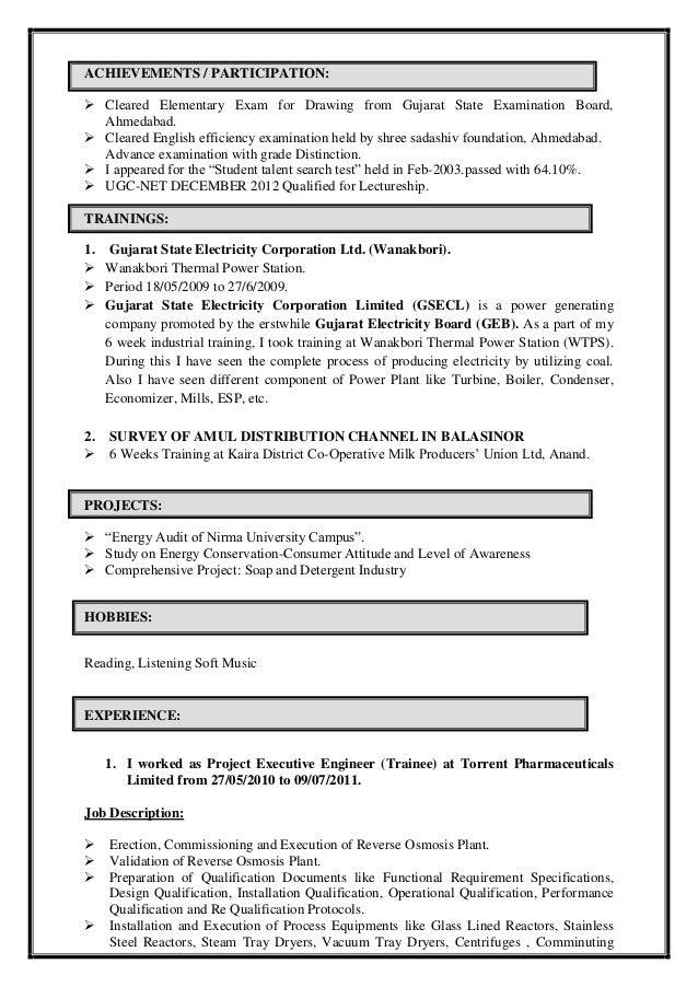 resume format for btech students