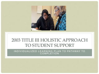 2003 TITLE III HOLISTIC APPROACH
TO STUDENT SUPPORT
INDIVIDUALIZED LEARNING PLAN TO PAT HWAY TO
COMPLETION
 