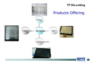 Products Offering
Protective Film
Explosion-proof Film
OCA
TP Foam
Die-cutting
TP Die-cutting
 