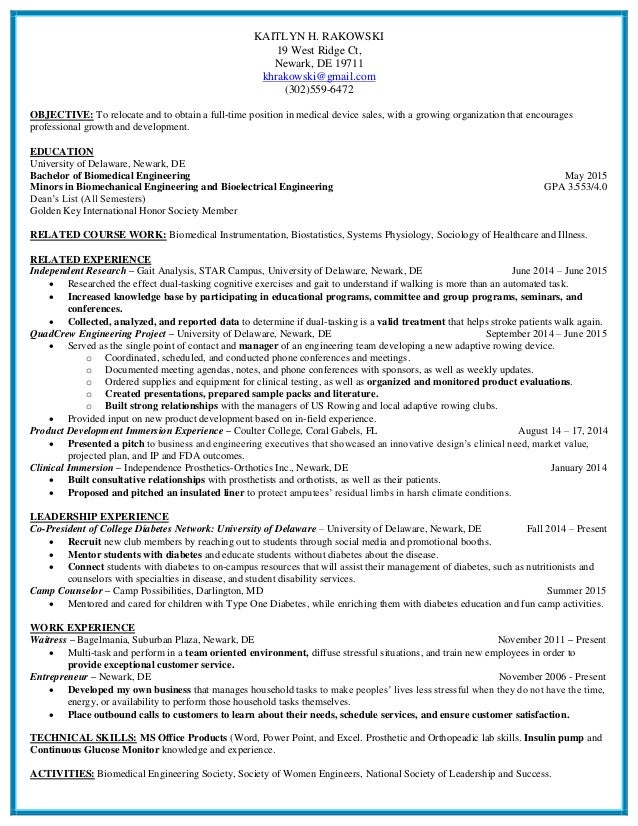 kaitlyn h rakowski medical device sales resume medical device sales resume