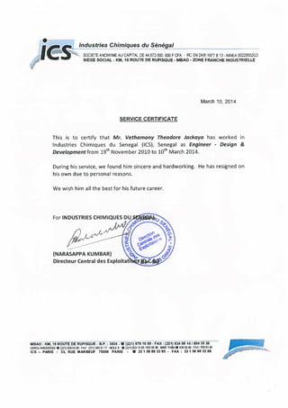 Industries Chimiques du Senegal Experience Certificate - 3