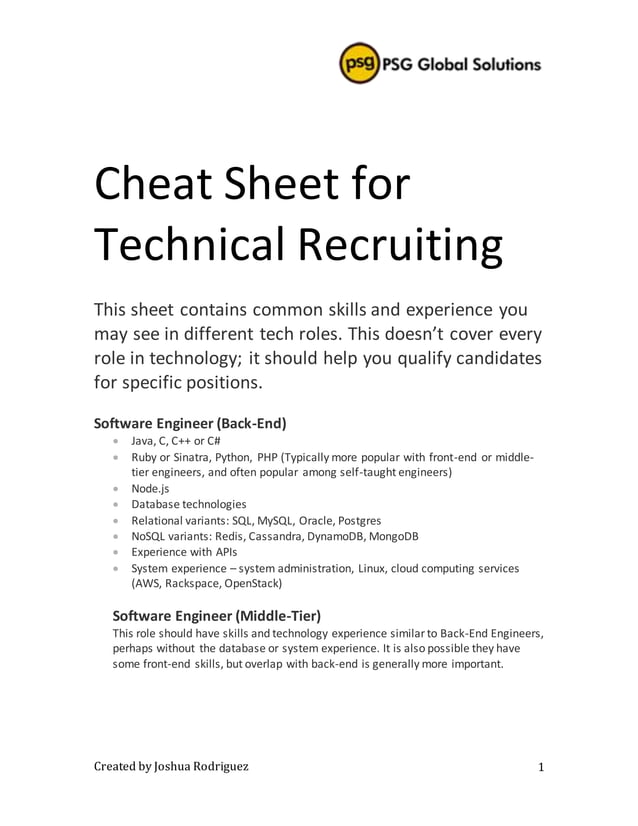 CheatSheet TechRecruiting | DOCX