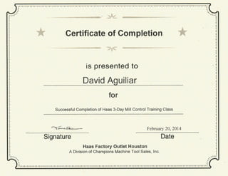 Haas Training Certificate